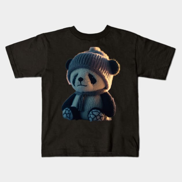 Baby Panda Wearing Snow Clothes Kids T-Shirt by Bam-the-25th